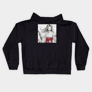 PAINTING  JAPANESE GIRL BLACK AND WHITE Kids Hoodie